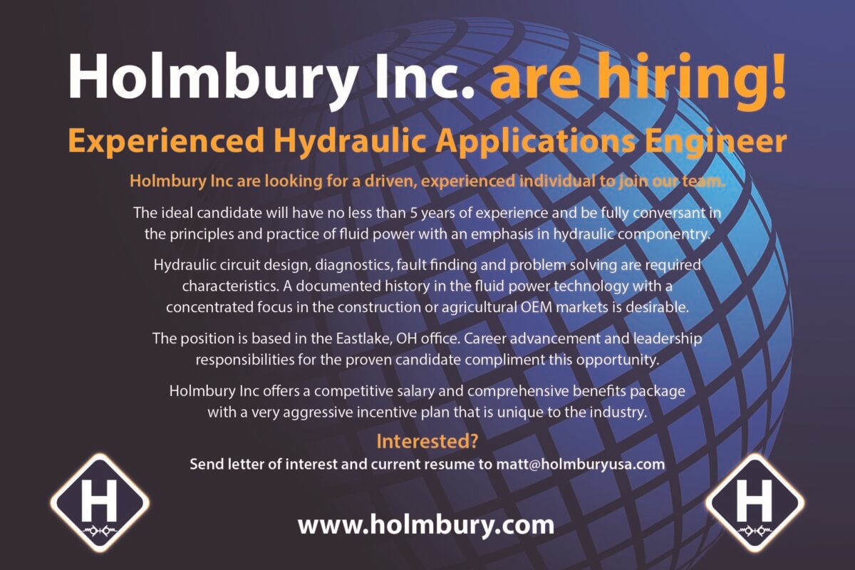 Holmbury Inc are hiring! Experienced Hydraulic Applications Engineer